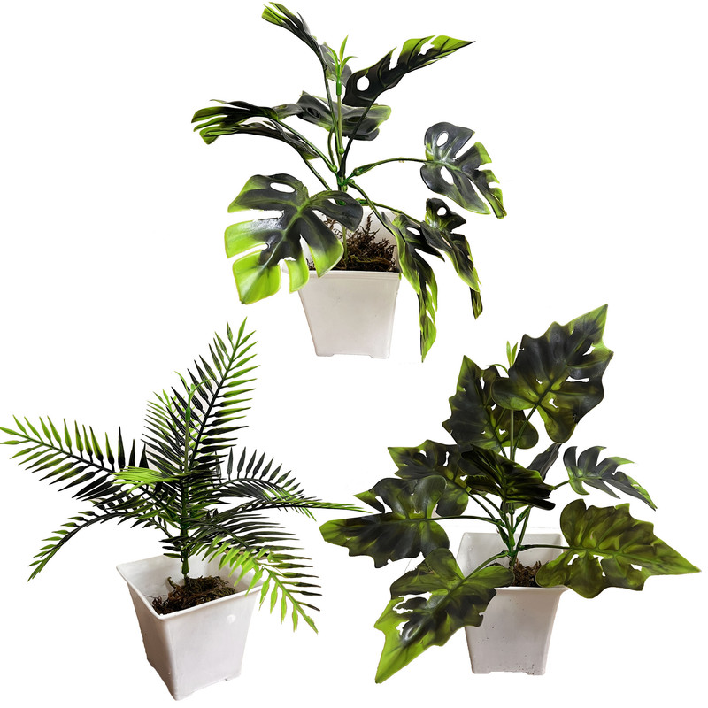 گلدان به همراه گل مصنوعی مدل سولوان 321 مربعی مجموعه 3 عددی