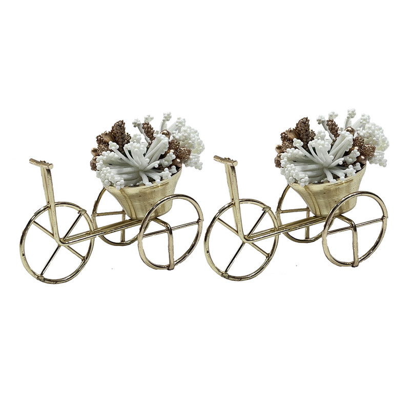 گلدان به همراه گل مصنوعی مدل دوچرخه مینیاتوری مجموعه 2 عددی