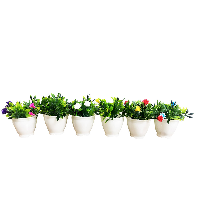 گلدان به همراه گل مصنوعی مدل مینی رزی مجموعه 6 عددی