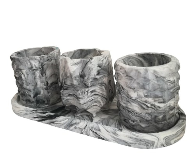 گلدان بتنی مدل ماربل مجموعه 4 عددی