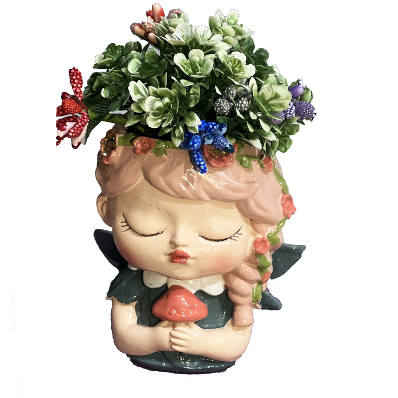 گلدان به همراه گل مصنوعی مدل فرشته و قارچ