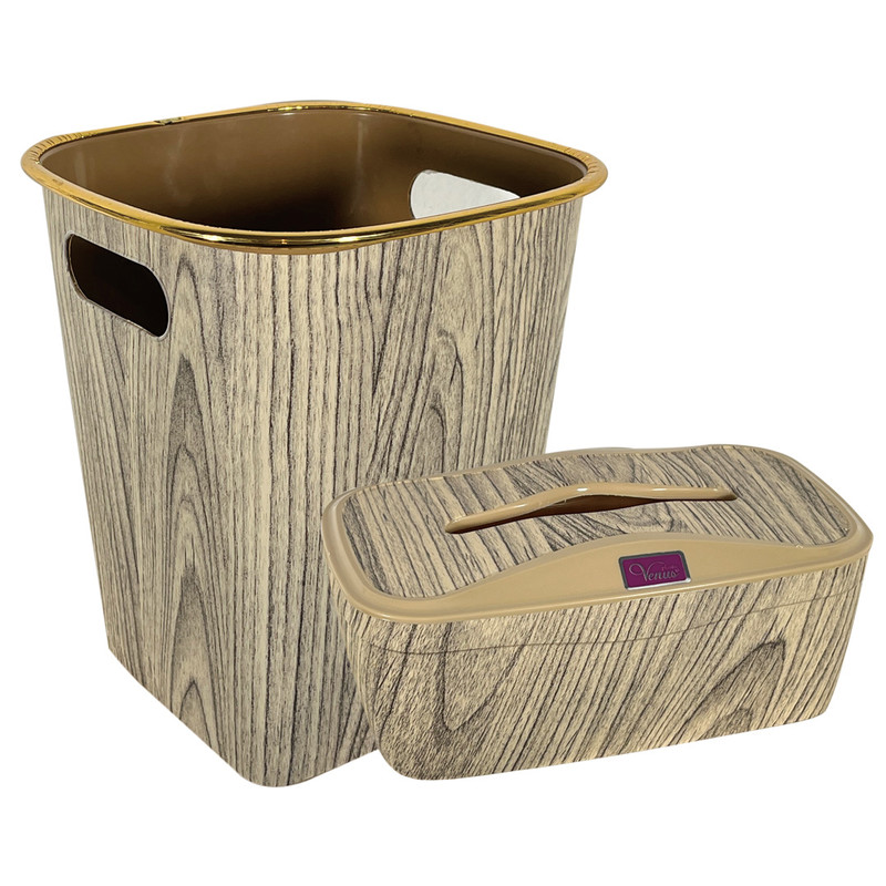 ست سطل و جای دستمال مدل ونوس طرح چوب