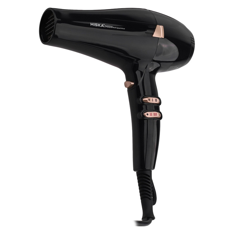 سشوار حرفه‌ای هیسکا مدل H5253، موتور AC با توان مصرفی 2400 وات، دارای قابلیت باد سرد، فناوری تولید یون، حلقه آویختن، با حالت فرکننده، صاف‌کننده و حجم‌دهنده، وزن 1100 گرم، تنظیم حرارت 3 حالته و کنترل سرعت 2 حالته، به همراه 2 عدد سری متمرکزکننده