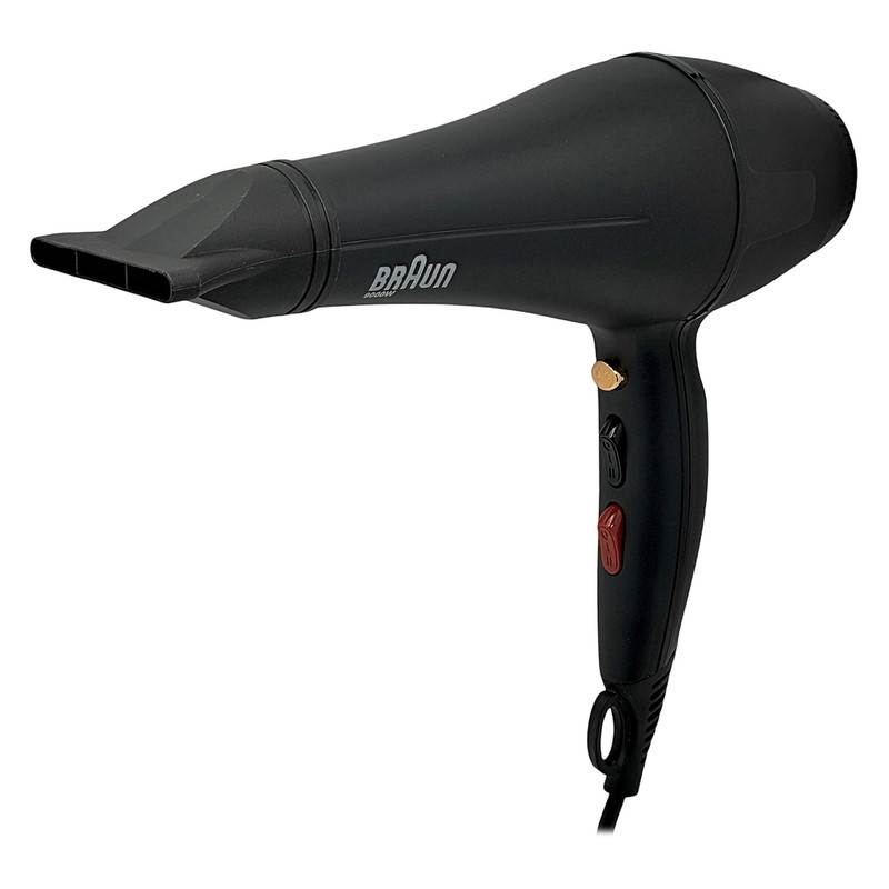 سشوار حرفه‌ای براون مدل BR-1009، موتور AC با توان مصرفی 9000 وات، دارای قابلیت تعویض سری، باد سرد، عملکرد توربو، دارای حلقه آویختن، با حالت صاف‌کننده و حجم‌دهنده، وزن 650 گرم، تنظیم حرارت 3 حالته و کنترل سرعت 2 حالته، به همراه سری متمرکزکننده