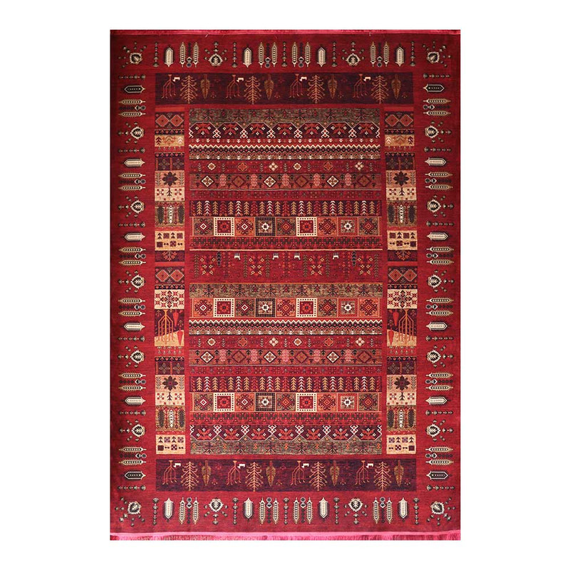 فرش ماشینی 700 شانه فرش هیوا زمینه قرمز لاکی حاشیه لاکی مدل درختی