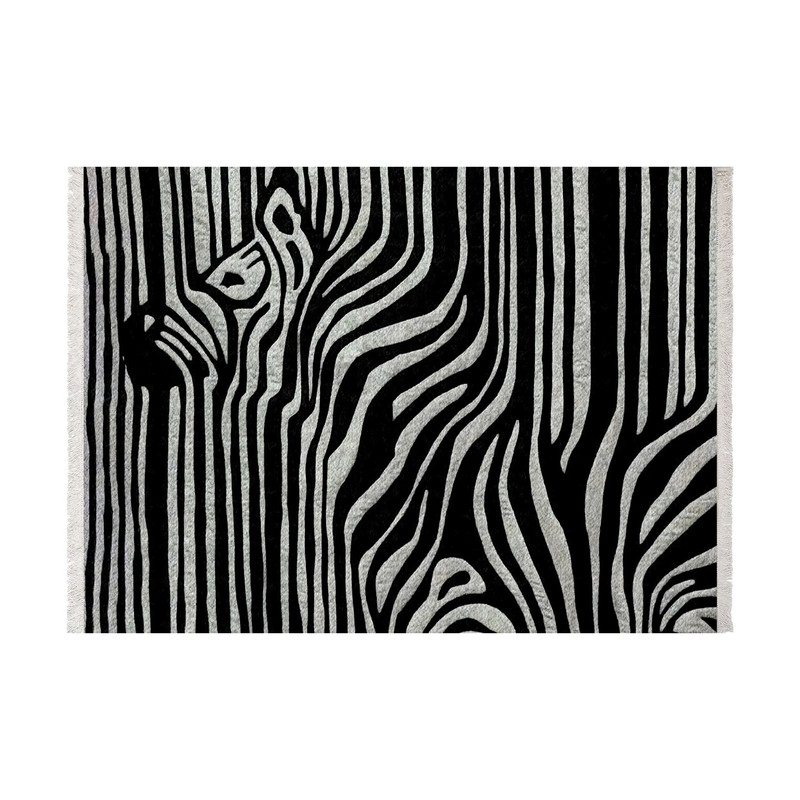 فرش ماشینی زانیس مدل مدرن طرح زبرا زمینه طوسی