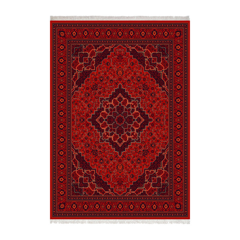 فرش ماشینی 1000 شانه زانیس زمینه قرمز لاکی حاشیه سرمه ای مدل چاپی