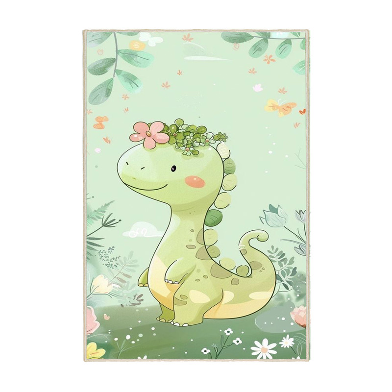 فرش ماشینی 1000 شانه زمینه سبز حاشیه سبز مدل اورکوم چاپ بدون پرز طرح اتاق کودک کد kids.9002.01