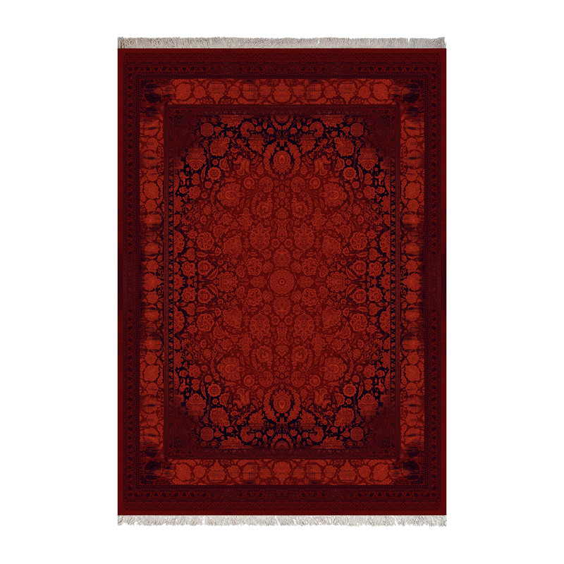 فرش ماشینی 1000 شانه زانیس زمینه قرمز لاکی حاشیه مشکی مدل چاپی