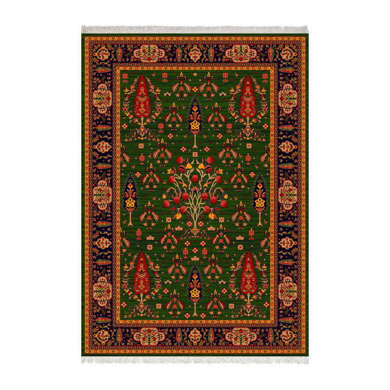 فرش ماشینی 1000 شانه زانیس زمینه سبز حاشیه سرمه ای مدل چاپی