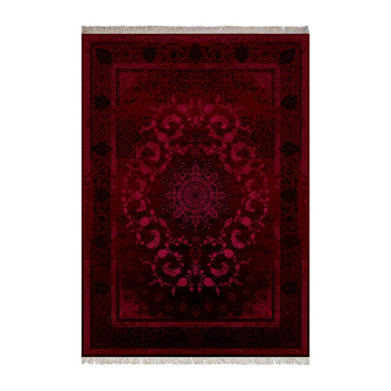 فرش ماشینی 1000 شانه زانیس زمینه قرمز لاکی حاشیه مشکی مدل چاپی