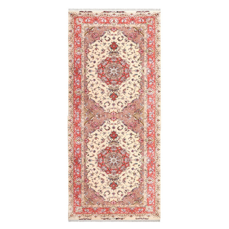 فرش ماشینی زانیس مدل کناره سنتی طرح علیا تبریز زمینه کرم