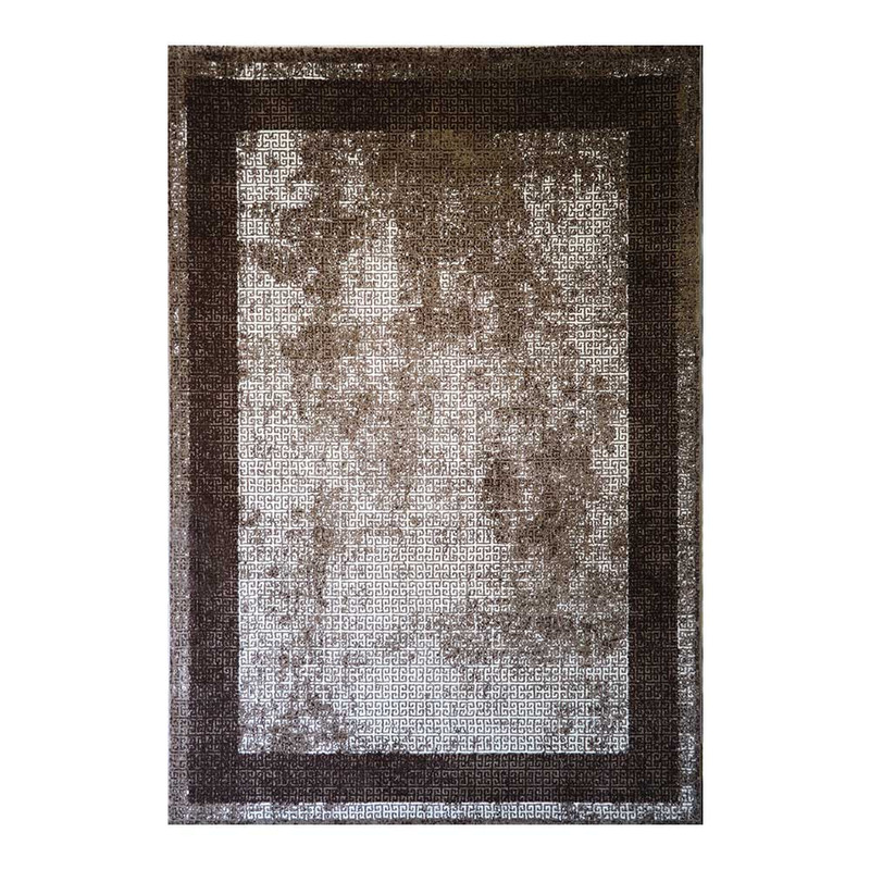 فرش ماشینی 320 شانه فرش ساوین زمینه قهوه‌ای حاشیه قهوه ای مدل آلاله