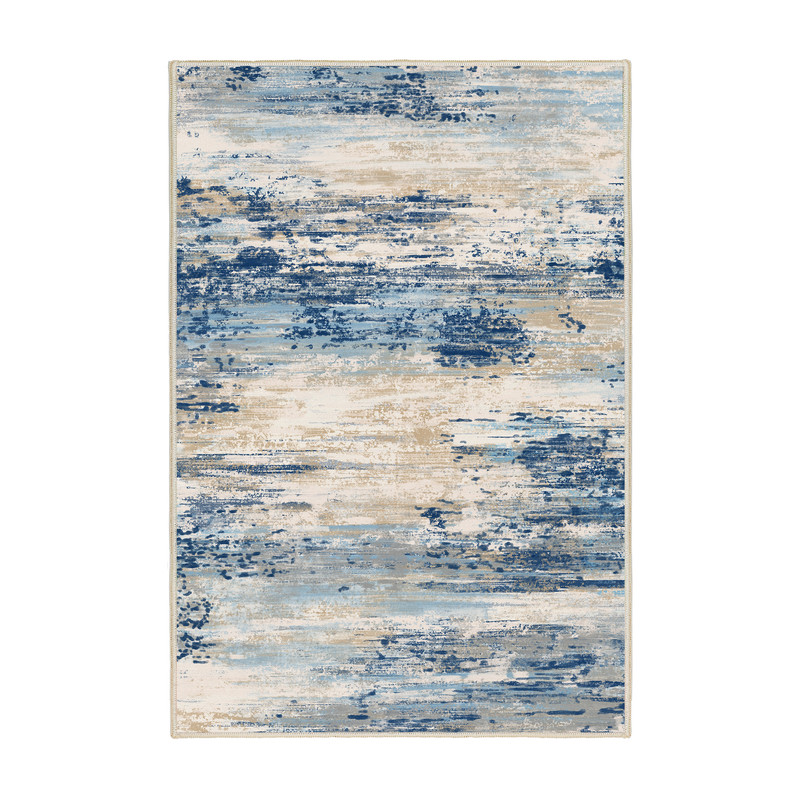 فرش ماشینی 1000 شانه زمینه کرم حاشیه سرمه ای مدل نانو چاپ بدون پرز طرح مینیمال دلتا کد OR.1122.05