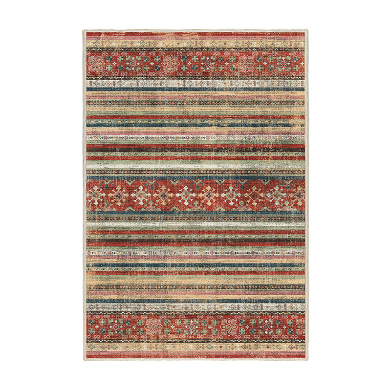 فرش ماشینی 1000 شانه اورکوم زمینه کرم حاشیه قرمز طرح مینیمال تمنا کد OR.1124.03