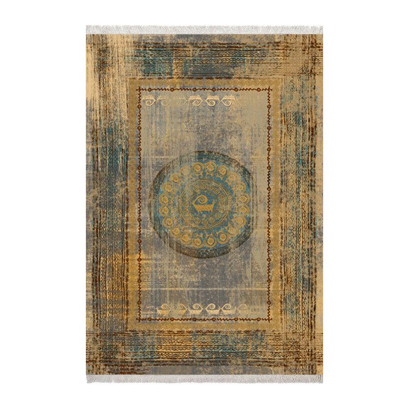 فرش ماشینی زانیس مدل وینتیج طرح لری باف زمینه طوسی