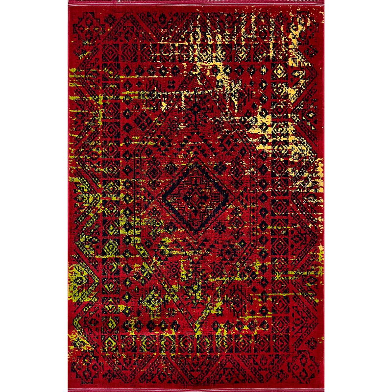 فرش ماشینی 500 شانه زمینه قرمز لاکی حاشیه قرمز لاکی مدل بلوچ کد ۱۲