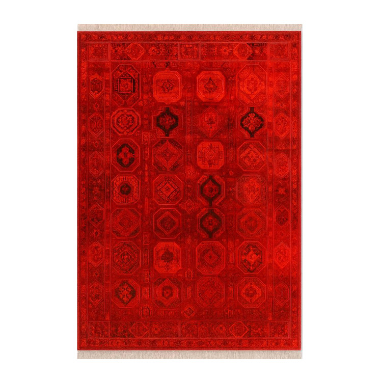 فرش ماشینی 1000 شانه زمینه قرمز حاشیه چندرنگ مدل 010