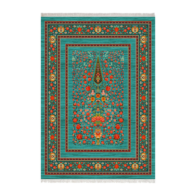 فرش ماشینی 1000 شانه زانیس زمینه سبز حاشیه سبز مدل چاپی