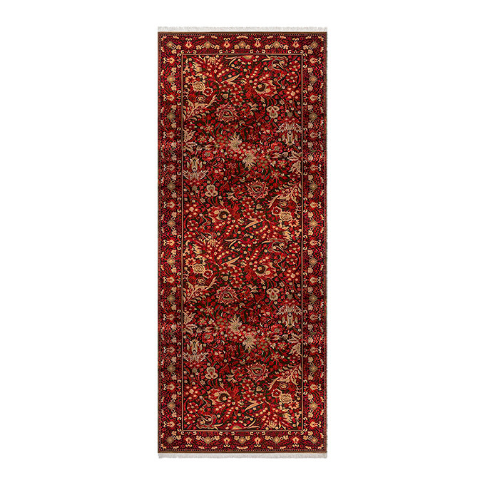 فرش ماشینی زانیس مدل کناره مدرن طرح سنتی زمینه قرمز