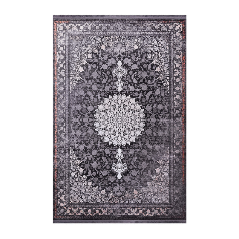 فرش ماشینی 1200 شانه فرش بهشتی زمینه طوسی حاشیه خاکستری مدل لاریسا کد 9066