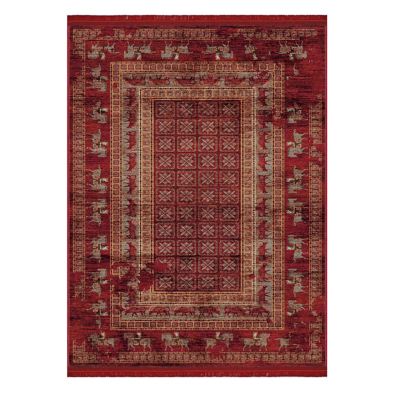 فرش ماشینی 200 شانه مدما زمینه قرمز لاکی حاشیه قرمز لاکی مدل  پازیریک