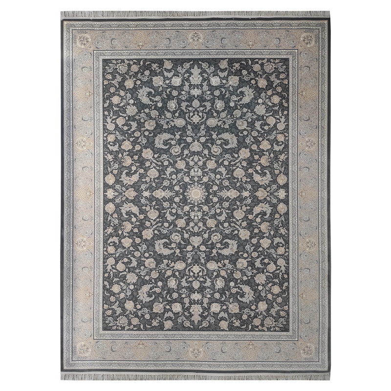 فرش ماشینی 1200 شانه فرش توس مشهد زمینه طوسی حاشیه فیلی مدل 1225