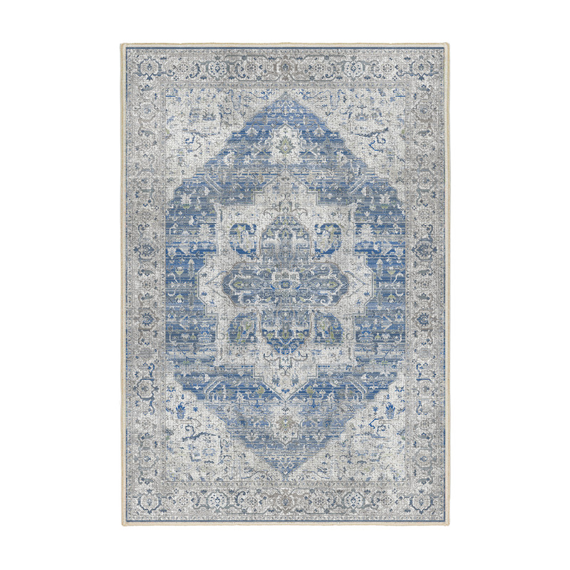 فرش ماشینی 1000 شانه اورکوم زمینه طوسی حاشیه آبی طرح مینیمال هانا کد OR.1115.03