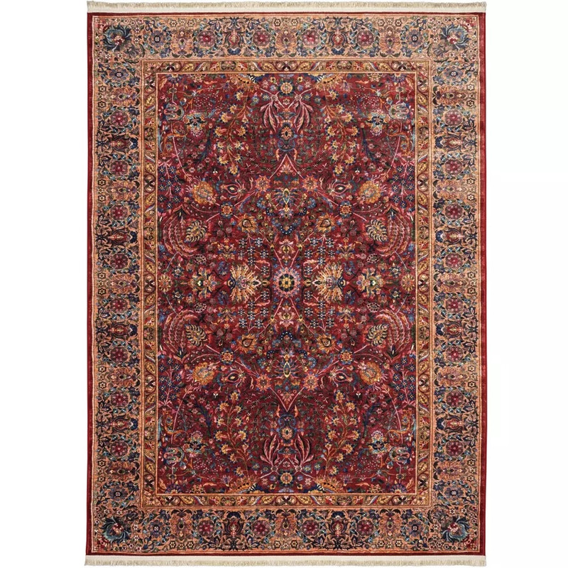 فرش ماشینی ۱۰۰۰ شانه محتشم زمینه زرشکی حاشیه نارنجی طرح سلطان آباد کد۹۰۰۴۰۹