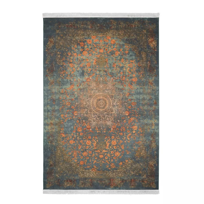 فرش ماشینی 1200 شانه زمینه و حاشیه سبز طرح هلنا کد 300610