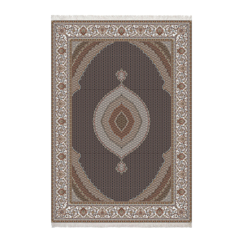 فرش ماشینی زانیس مدل سنتی طرح ماهی زمینه قهوه ای