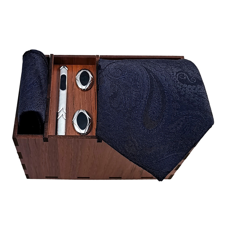 ست کراوات و دستمال جیب و دکمه سردست و گیره کراوات مردانه مدل 716