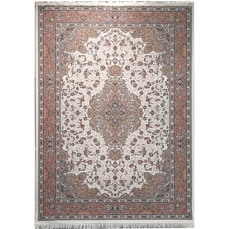 فرش ماشینی زمرد مشهد طرح 45001 زمینه کرم صورتی