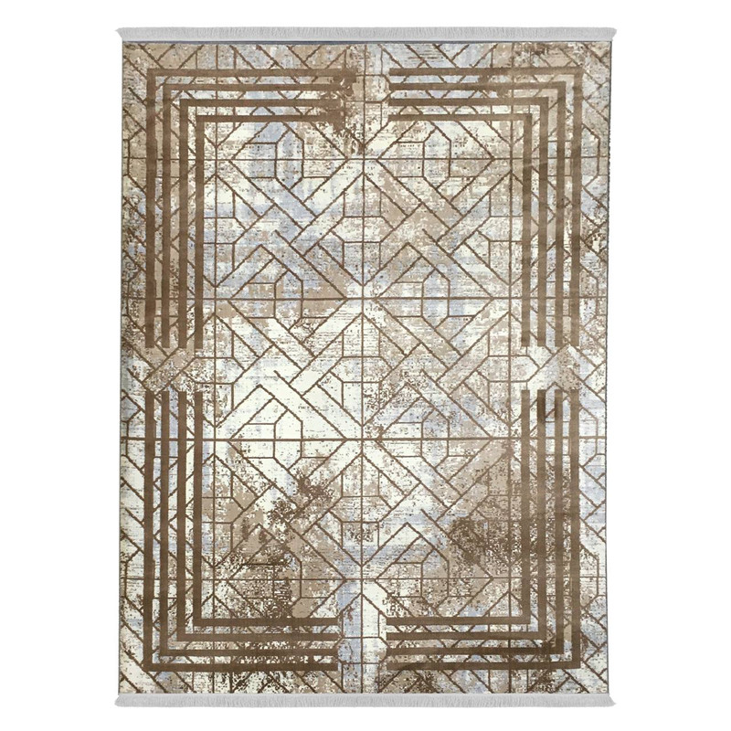 فرش ماشینی 440 شانه دنیای فرش زمینه و حاشیه بژ مدل فانتزی کد 557