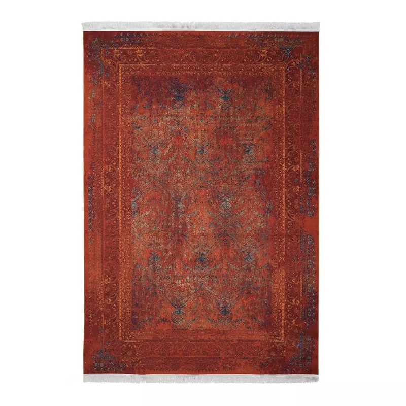 فرش ماشینی 1200 شانه زمینه و حاشیه آجری طرح هلنا کد 300600