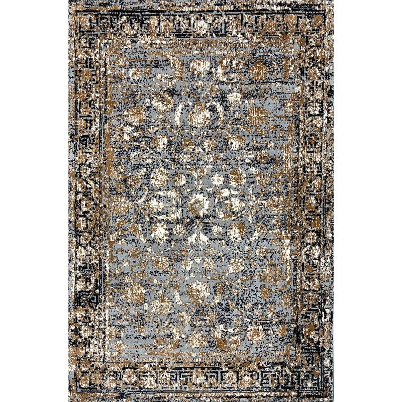 فرش ماشینی 420 شانه زمینه طوسی حاشیه مشکی مدل پتینه