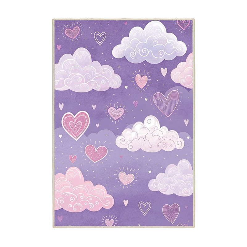 فرش ماشینی 1000 شانه زمینه بنفش حاشیه صورتی مدل اورکوم طرح اتاق کودک کد kids.9009.01