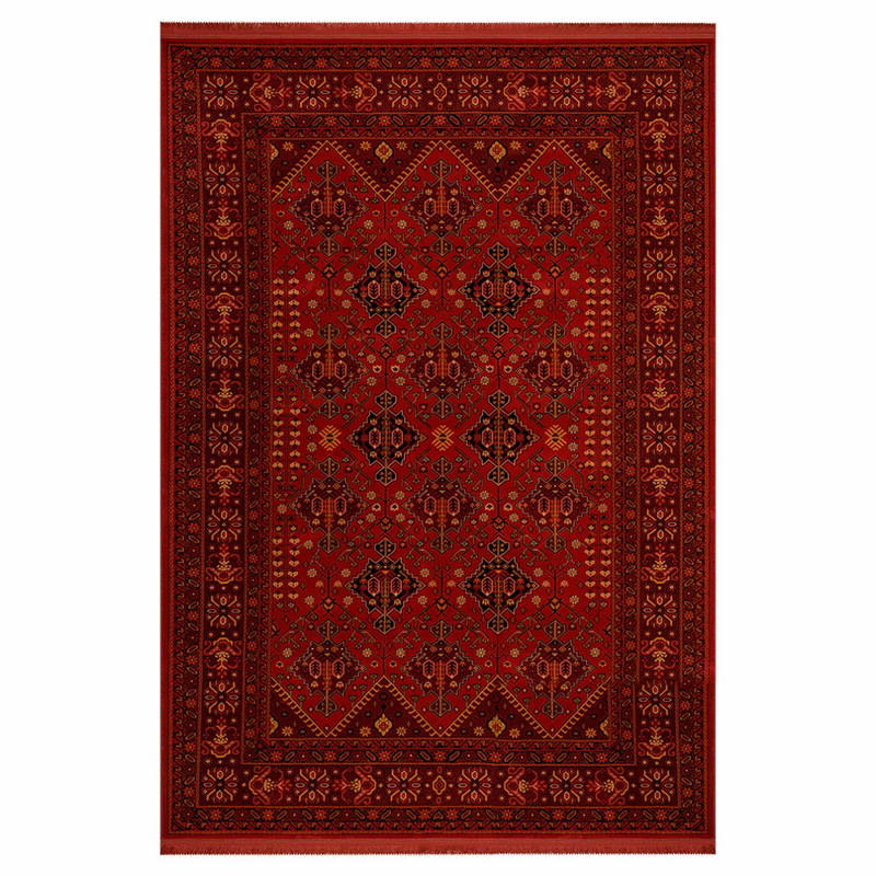 فرش ماشینی بزرگمهر کد 78010 طرح بلوچی زمینه لاکی