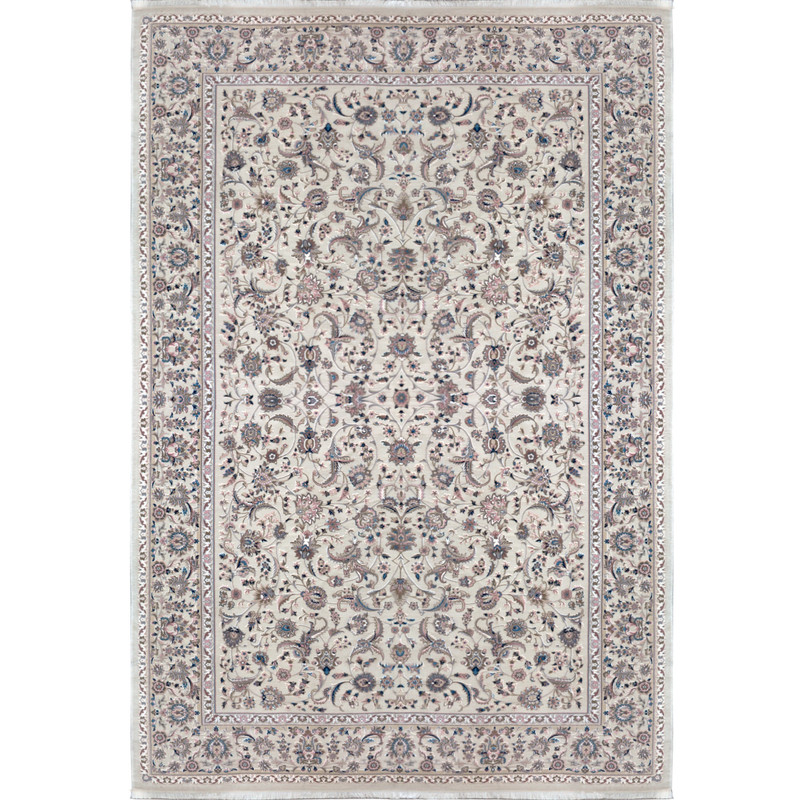 فرش ماشینی فرش رادین طرح شاه عباسی آرامش 2 زمینه رنگ زمینه صدفی