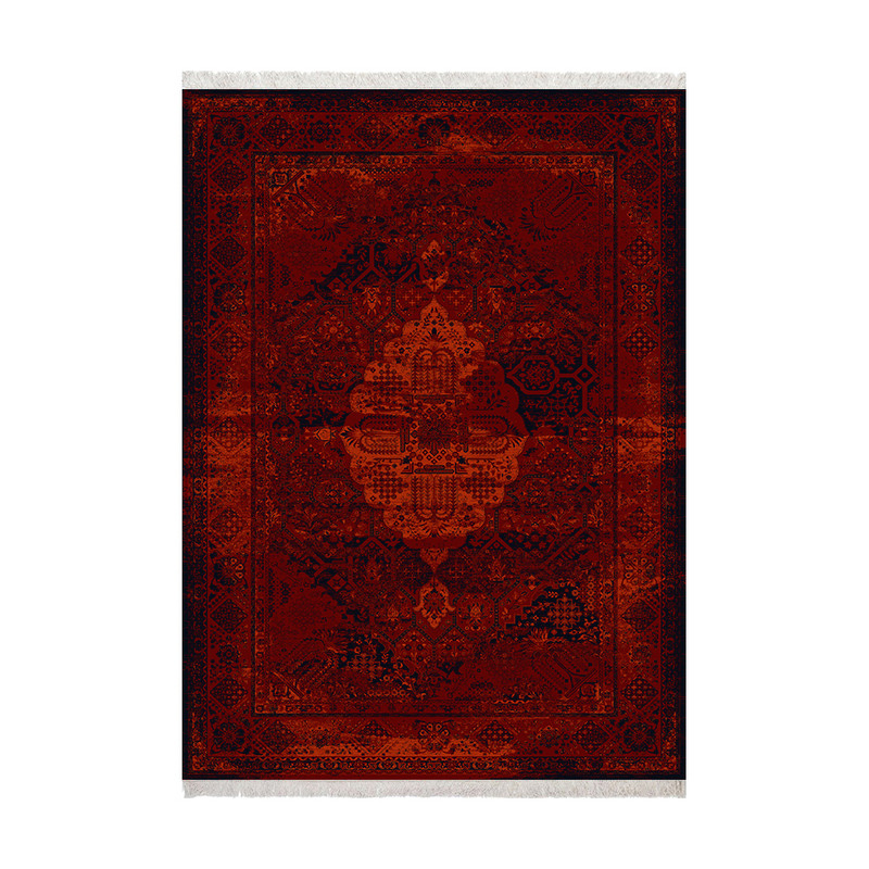 فرش ماشینی 1000 شانه زانیس زمینه قرمز لاکی حاشیه مشکی مدل چاپی