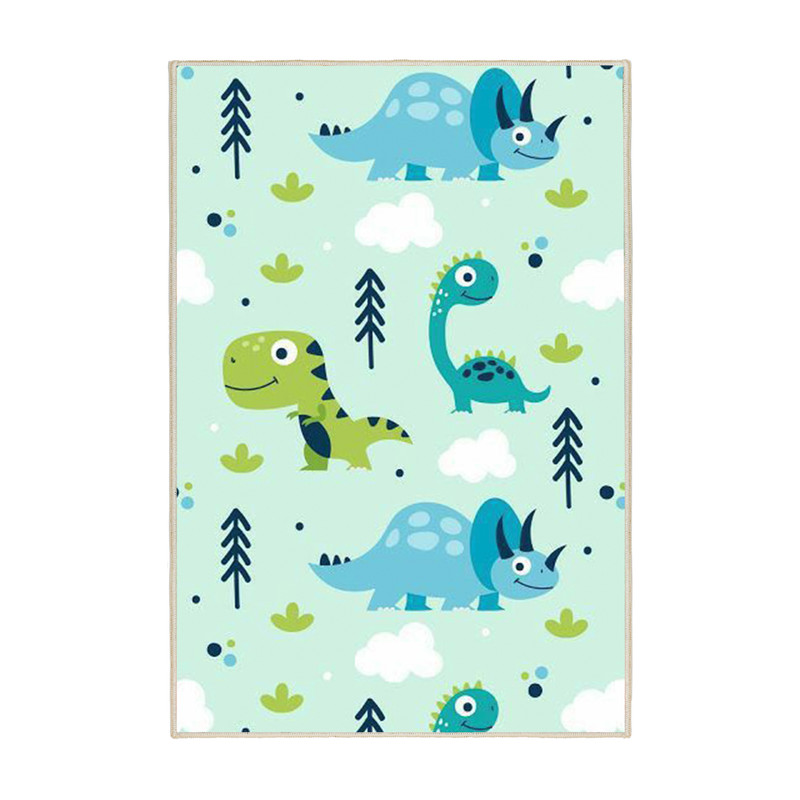 فرش ماشینی 1000 شانه زمینه سبز حاشیه آبی مدل اورکوم طرح اتاق کودک کد kids.9008.01