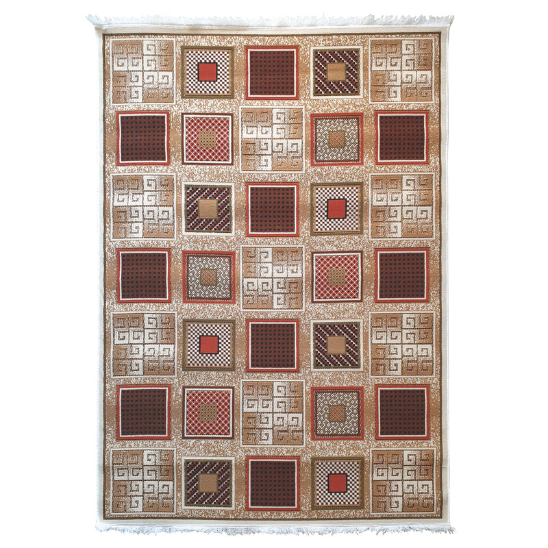 گلیم ماشینی مدل خشتی زمینه کرم