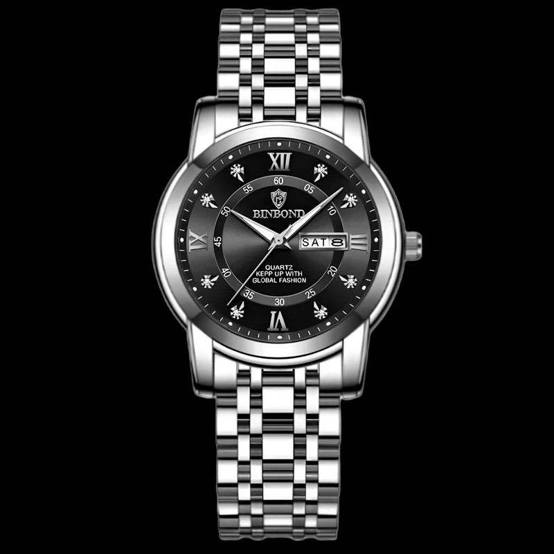 ساعت مچی عقربه‌ای کوارتز مردانه بین باند مدل ریز بافت نگینی کد 003