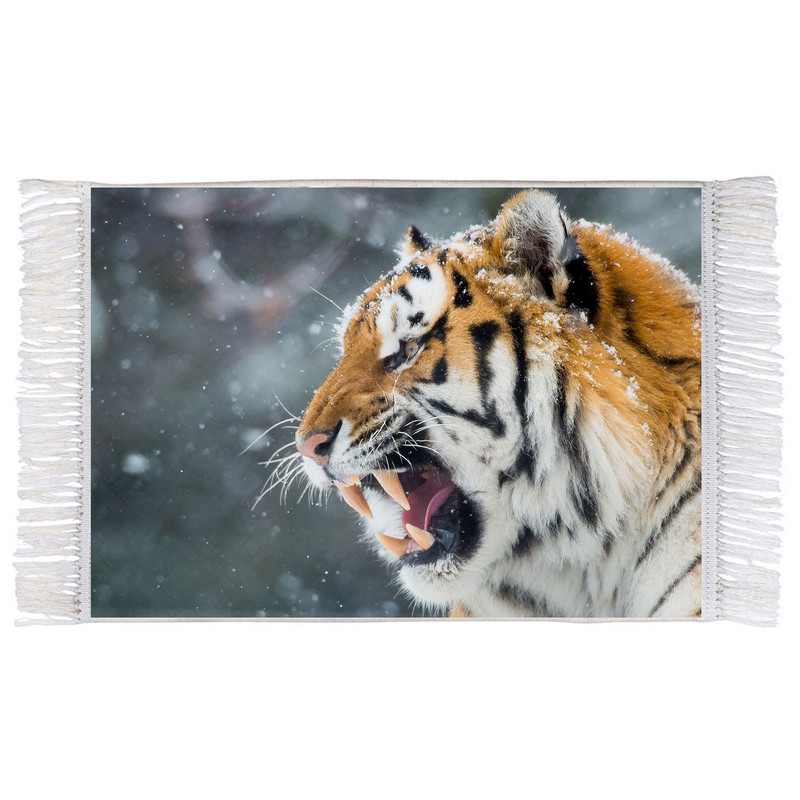 فرش ماشینی دیوارکوب اطلس آبی طرح غرش ببر مدل T1704