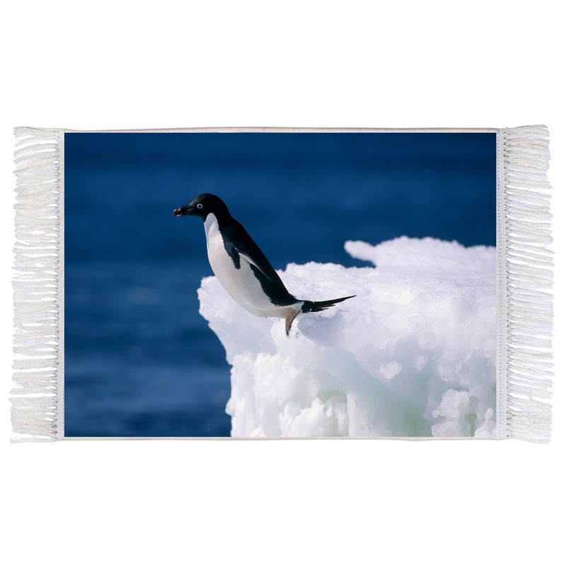 فرش ماشینی دیوارکوب اطلس آبی طرح پنگوئن مدل T2046