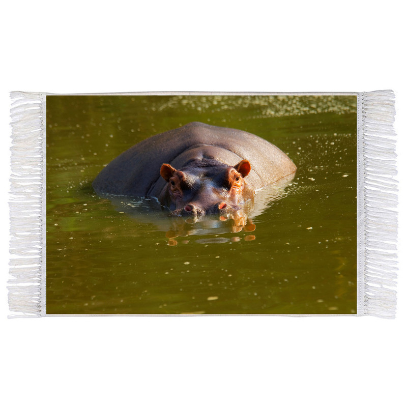 فرش ماشینی دیوارکوب اطلس آبی طرح دریاچه و اسب آبی مدل T1964