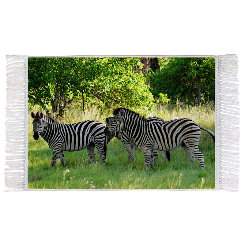 فرش ماشینی دیوارکوب اطلس آبی طرح جنگل و گور خر مدل T1995