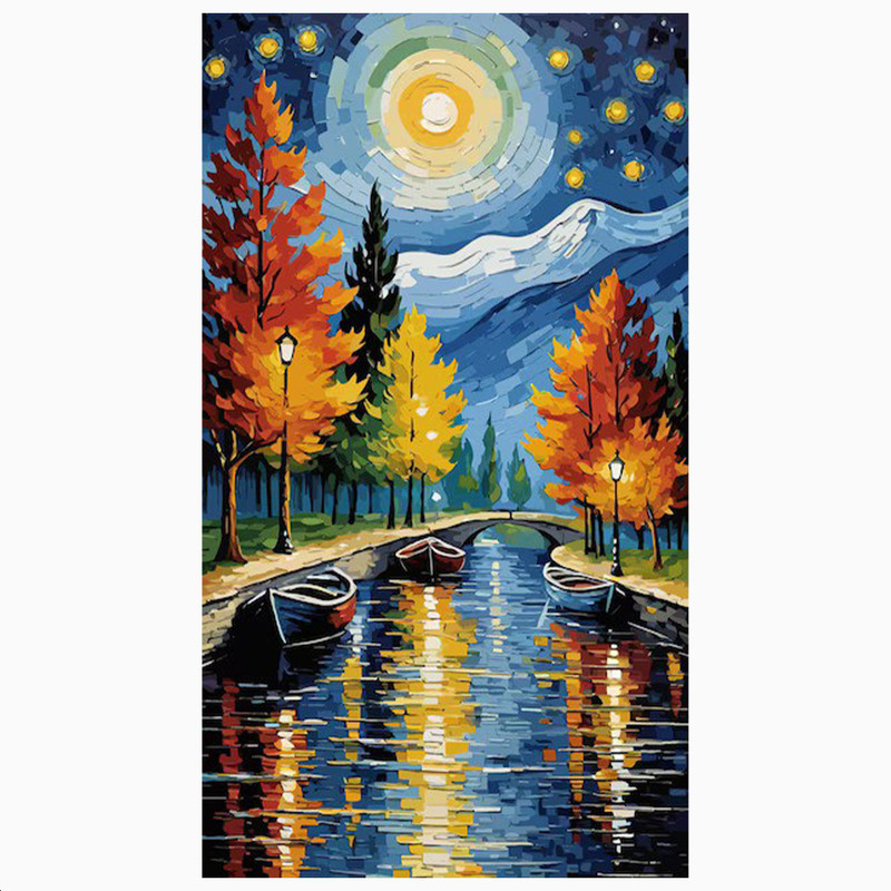 فرش پارچه‌ای مدل فرشینه طرح دریاچه و قایق کد AR3058804