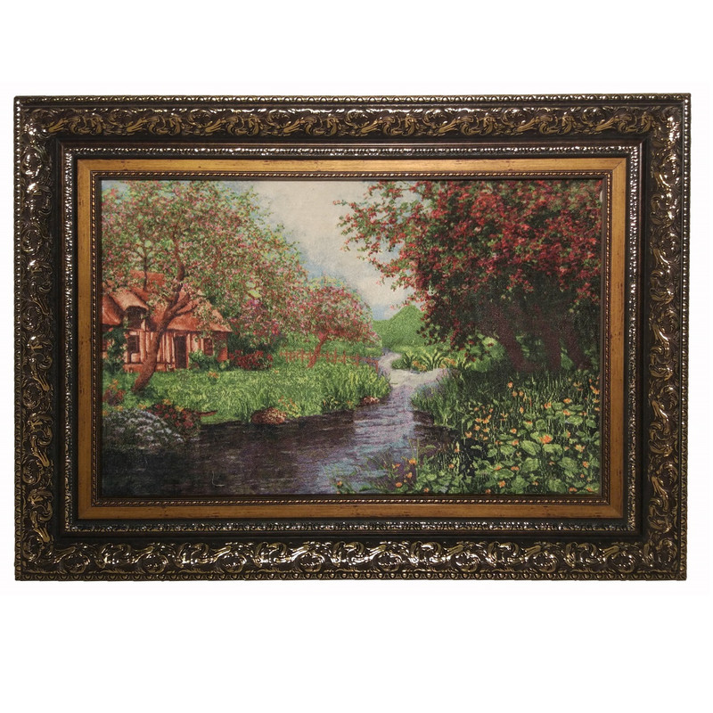 تابلو فرش ماشینی نرمین کسا طرح خانه روستایی کد NKP.M 122