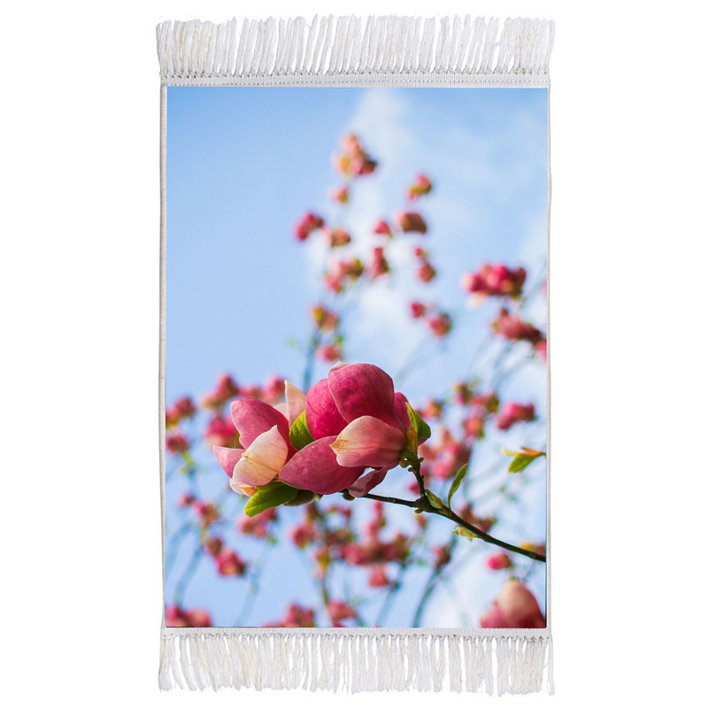 فرش ماشینی دیوارکوب اطلس آبی طرح گل و شکوفه بهار مدل T1887